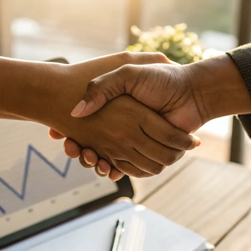 A business owner finalizing an agreement with one of the best merchant account providers.