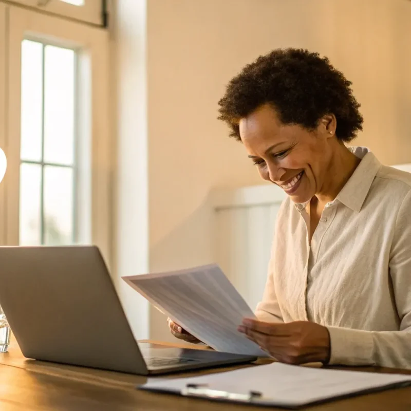 Business owner comparing credit card processing companies with the lowest fees on a laptop.