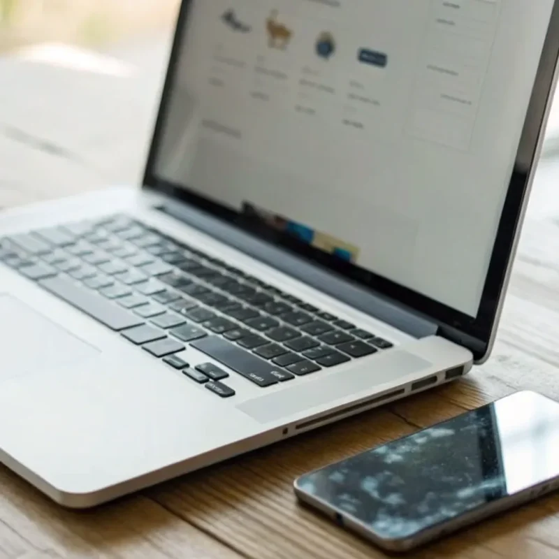 A person using a laptop to find the cheapest way to accept credit card payments online.