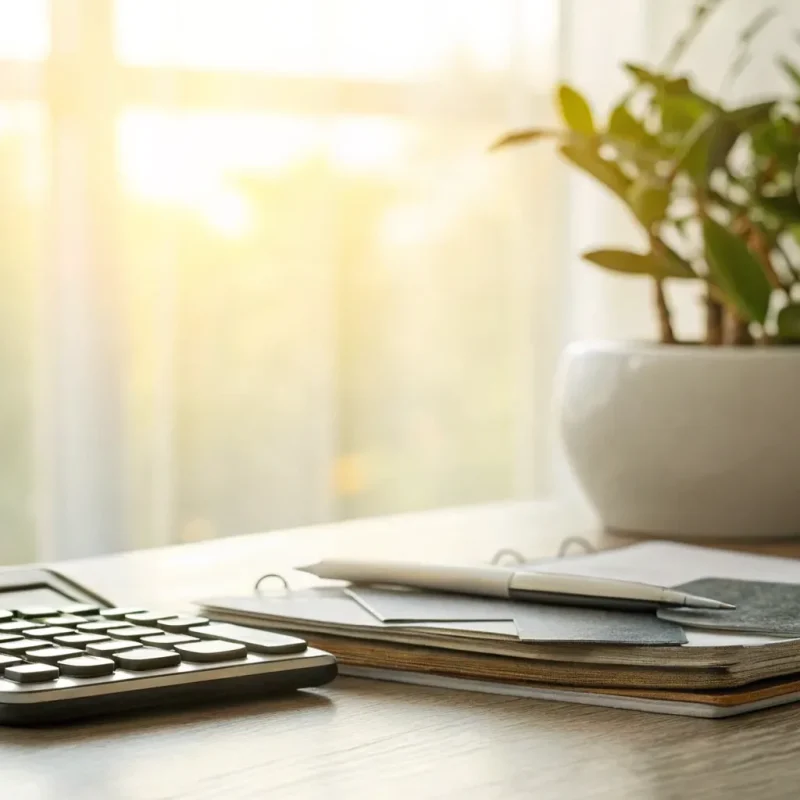 Calculator and pen on a desk for learning how to avoid credit card processing fees.