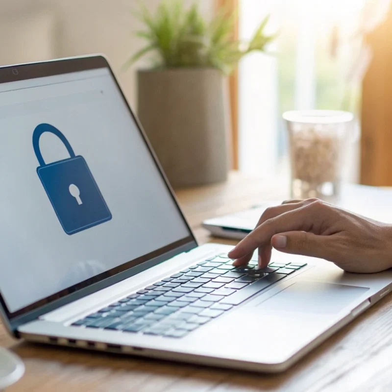 Person at a laptop with a security icon, choosing the best online payment gateway for ecommerce.