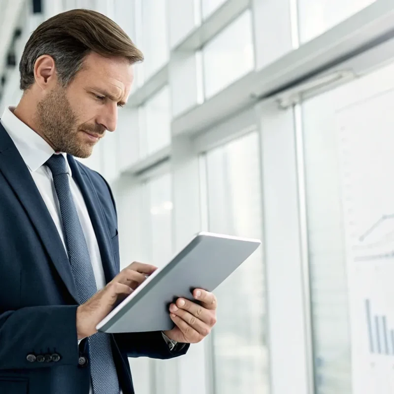 A business owner reviewing the best instant merchant account approval options on a tablet.