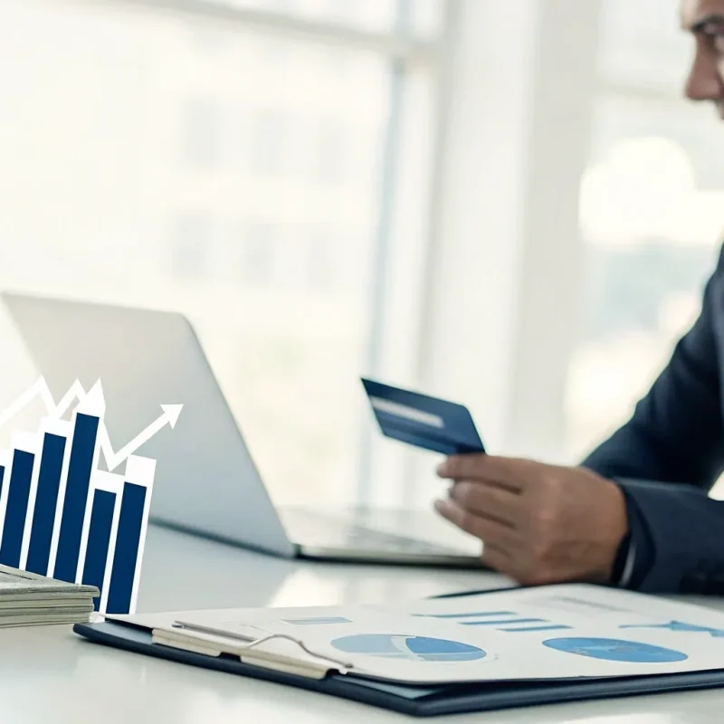 Business owner at a laptop comparing the best merchant processors for getting next day funding.