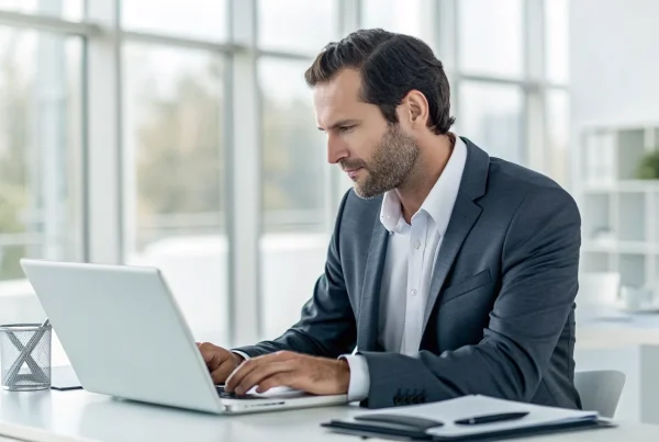 Applying for a next day funding merchant account on a laptop.