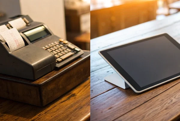 Legacy POS systems compared to a modern cloud POS on a tablet.