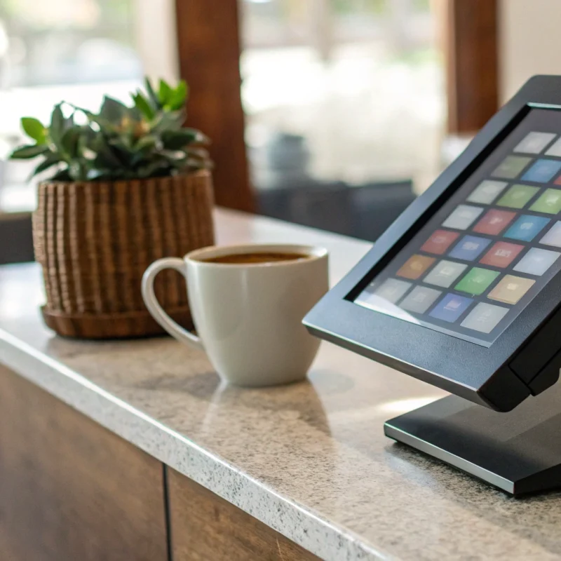 A modern restaurant point of sale system used for managing orders and payments.
