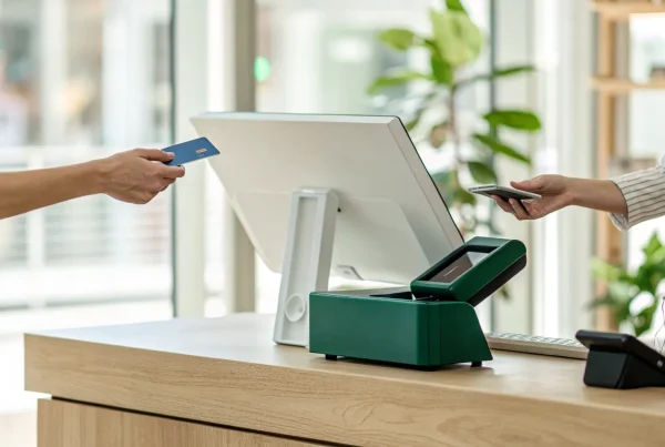 A customer makes a payment at a small business using its dual pricing program.