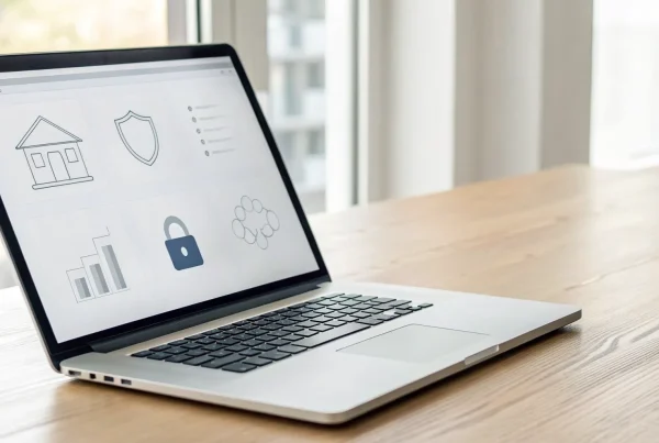 Laptop showing payment and security icons for a guide on how to get a merchant account for a website.