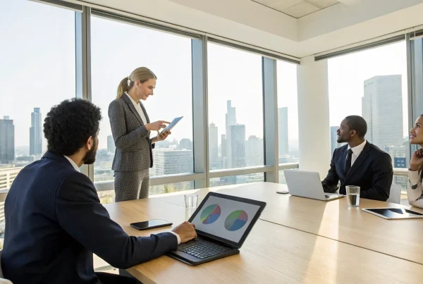 A group discusses career opportunities to join a merchant services sales team.