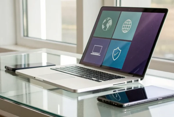 A laptop on a desk showing a comparison of secure e-commerce payment processing solutions.
