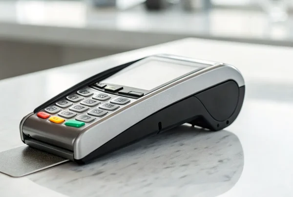 The cost of an EMV compliant card reader on a business countertop.