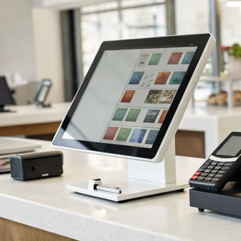 A retail counter showing one of the best POS software options on a modern terminal.