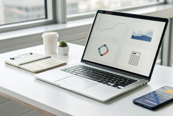 Laptop on a desk with a virtual terminal screen for processing next-day funding.
