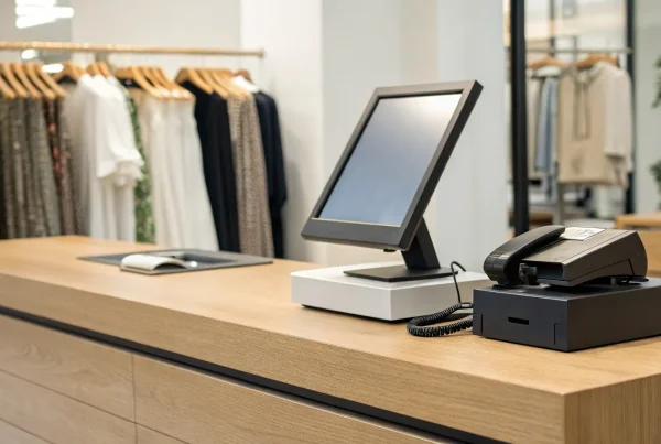 Modern POS system for retail stores on a checkout counter.