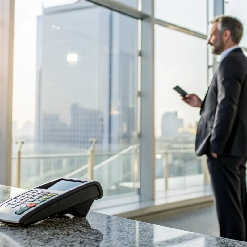 Payment processing agent opportunities with residuals featuring a payment terminal and smartphone.