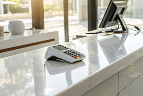 The best credit card terminal for a small business on a modern checkout counter.