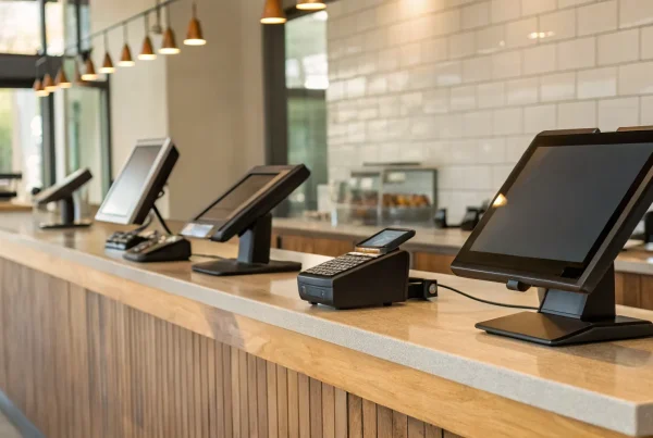 A modern counter with the best POS system for a small restaurant.