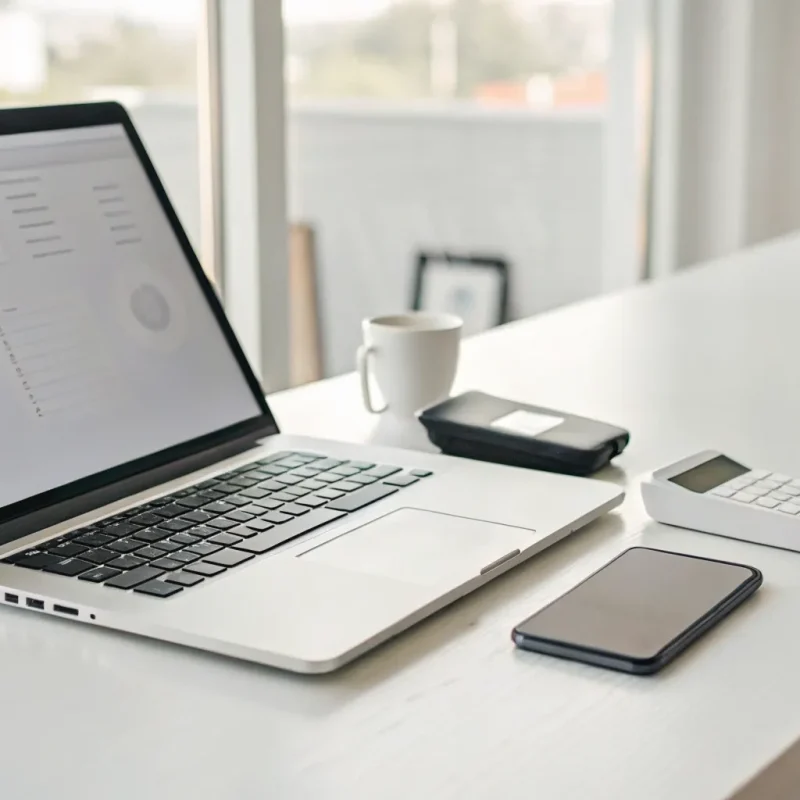 Applying for a merchant account online from a desk with a laptop.