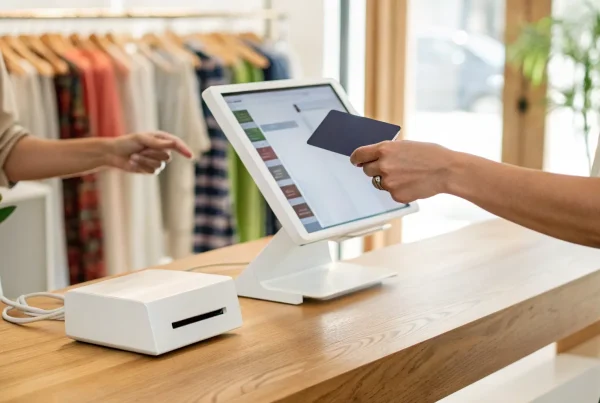 A small business using a merchant account to accept a customer's credit card payment.