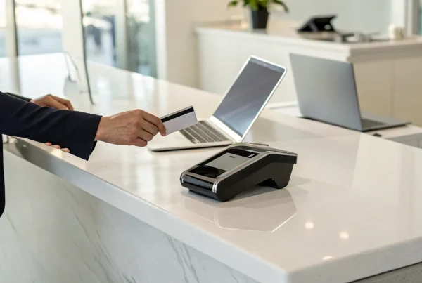 A merchant uses a card processor to accept a credit card payment into their merchant account.